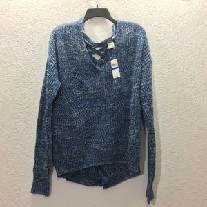 American Rag Juniors Lace-Up Sweater Denim Blue